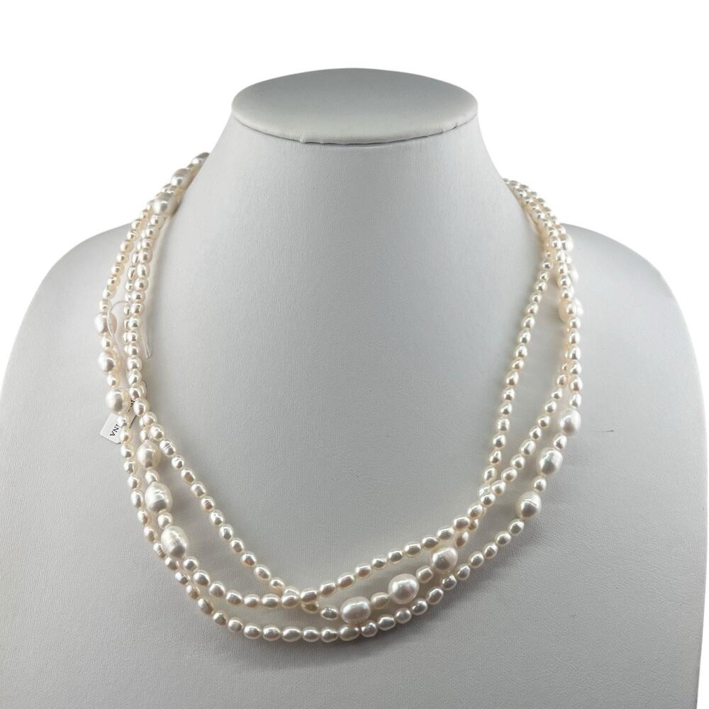 GSC 67" Real White Pearl Beaded Long Necklace